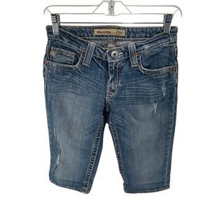 Big Star Women's Zip Fly Distressed Bella Mid-rise Denim Capri Jeans Blue Sie 26